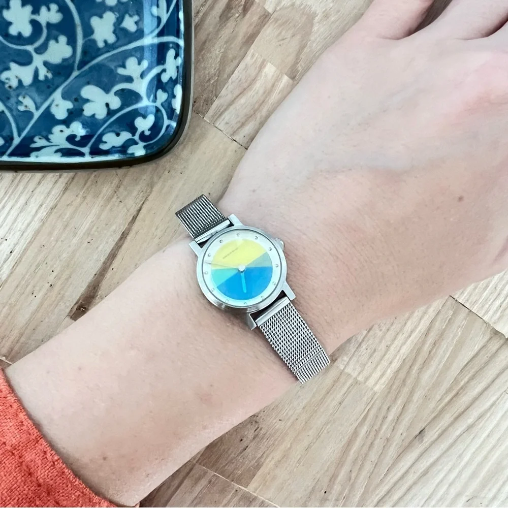 Android USA ladies Silver Tone color block Stainless Steel watch NEW BATTERY